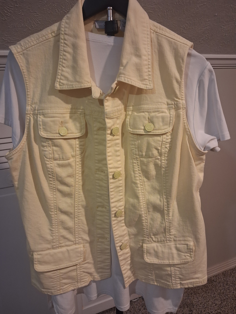 Chico's Soft Pale Yellow Denim Vest  Size 2.